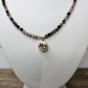 Multi Color Tourmaline Pearl Mom Pendent Necklace ,Minimalist Necklace